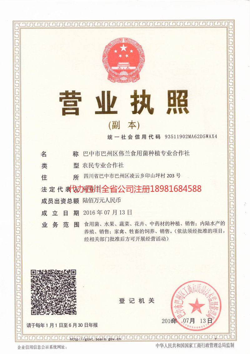 巫山巫山伟兰食用菌种植专业合作社